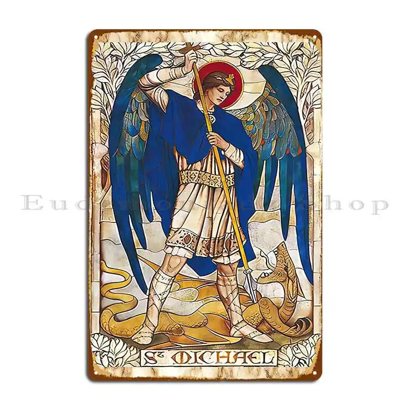 St Michael The Archangel Angel Saint Metal Sign Rusty Printed Living Room Wall Cave Printing Tin Sign Poster