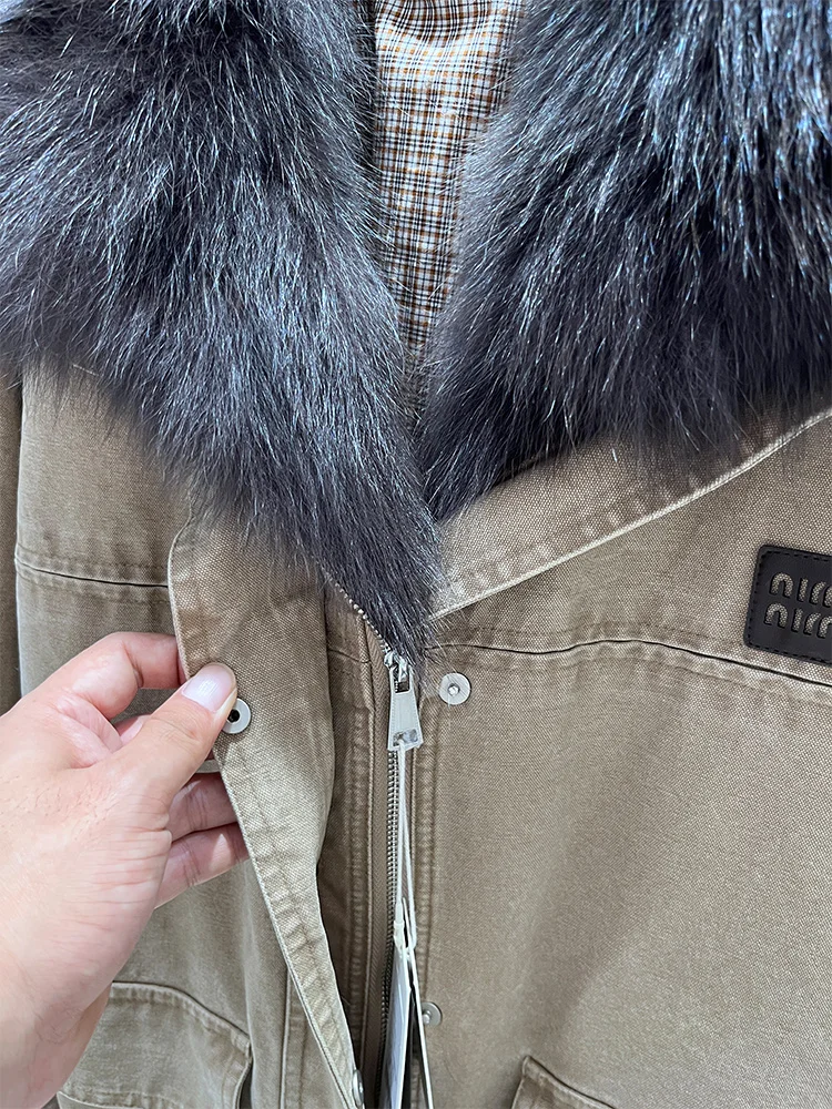 เสื้อโค้ทพาร์กาสำหรับผู้หญิง ฤดูหนาว ปกขนสุนัขจิ้งจอกแท้  บุด้วยขนห่าน  เสื้อแจ็คเก็ตพัฟเฟอร์