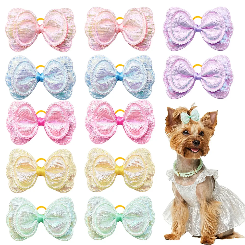 10/20/30PC Sparkly Pastel Sequin Dog Bow Dog Hair Bowknots Cute Shiny Pet Hair Elastics For Small Dogs Cats Grooming Accessories