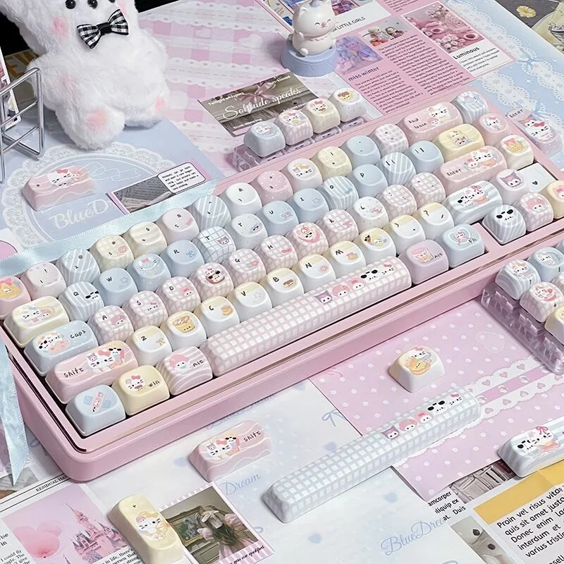 Custom Pastel Cartoon Theme PBT Five-Side Dye-Sub Keycap  Unique High Aesthetic Cute Design for Keyboard Enthusiasts