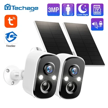 Techage Tuya 3MP بطارية شمسية لاسلكية IP كاميرا الأمن في الهواء الطلق واي فاي كاميرا PIR اتجاهين الصوت كشف الإنسان دعم Alex
