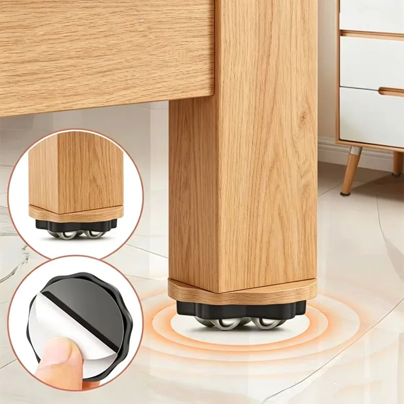 4Pcs Self Adhesive Caster Wheels Super Load-bearing 5 Beads Universal 360° Rotating Wheels For Home Appliances Storage Boxes