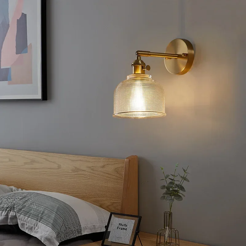 

Retro brass wall lamp E27 modern Nordic bedside light with rotary switches simple living room hotel bathroom mirror headlight