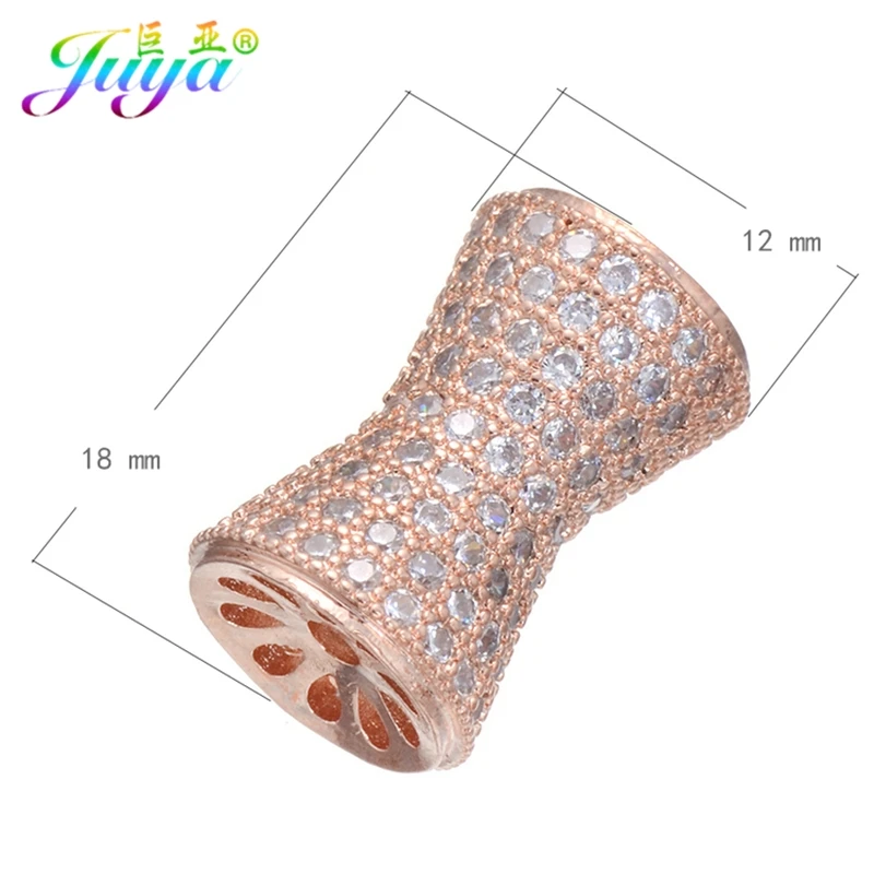 Juya Handmade Oval Beads Micro Pave Zircon Hollow Charm Spacer Beads For Women Men Beadwork Natural Stones Pearls Jewelry Making