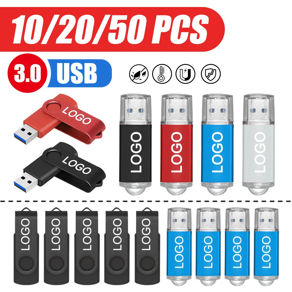 10/20/50PCS/LOT Flash Drive new Rotatable USB 3.0 Pen drive 8GB16GB32GB64GB Free custom logo Memory stick Creative Business Gift