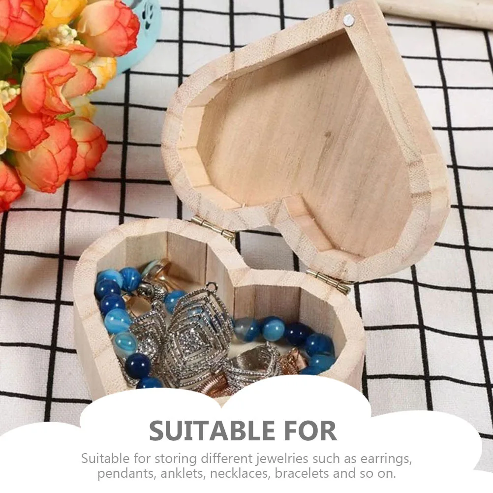 

Heart Shape Wood Jewelry Box Decorative Compact Storage Case for Earrings Necklaces Bracelets Memory Gift Heart Star Wood Box