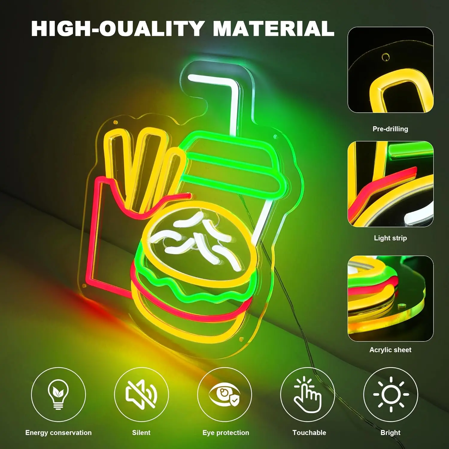 Letreiro Neon LED Hambúrguer e Batata Frita para Negócios - usage example
