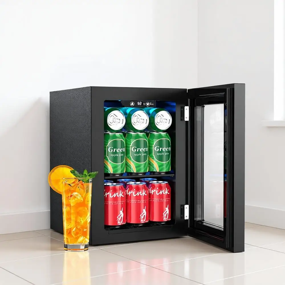 

Холодильник для напитков 18 л, мини-холодильник на 24 банки со стеклянной дверцей, бесшумный компрессор, настольный маленький холодильник на 40-61 банку ° F Digi