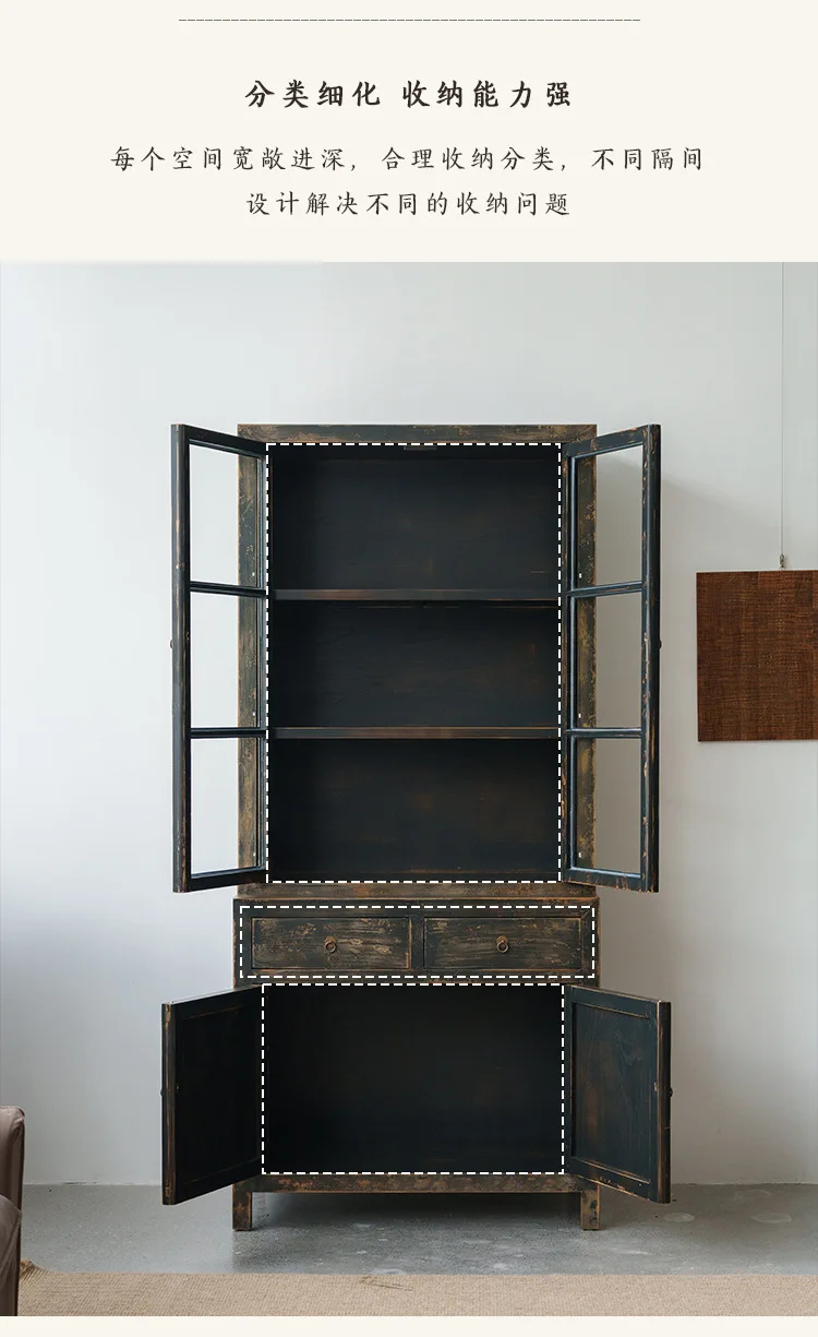 Solid wood bookcase, old glass display cabinet, B&B storage stand cabinet