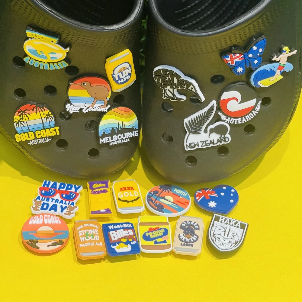 

1-21PCS Australia New Zealand Gold Coast Kangaroo Rugby Shoe Charms Fit Wristbands Buckle Ornaments For Clogs Pins Holiday Gift