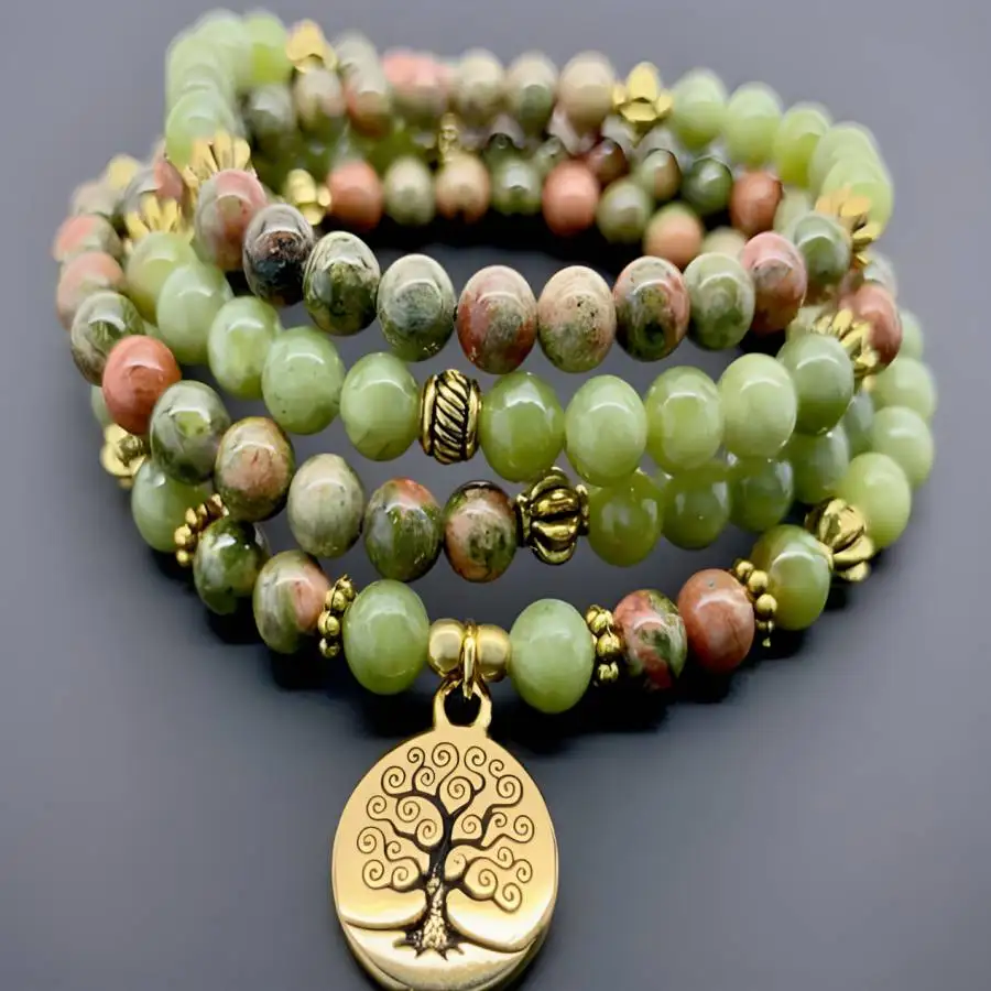 

6mm Epidote Gemstone green jade 108 Beads Mala necklace Japa Hand Yoga Spiritual Jewelry zazen Stone Buddhist Buddha Meditation