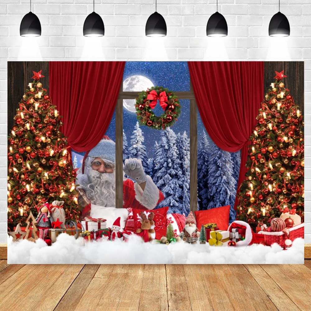 Christmas Backdrop for Photography 2024 Xmas Tree Party Gifts Fireplace Room Window Toy Baby Family Photography Background Decor