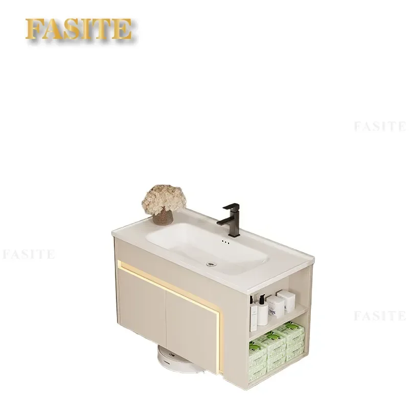 For 40cm Narrow Cream Honeycomb Aluminum Bathroom Cabinet Deepened Wash Basin Side Storage Mirror Cabinet Small Apartment