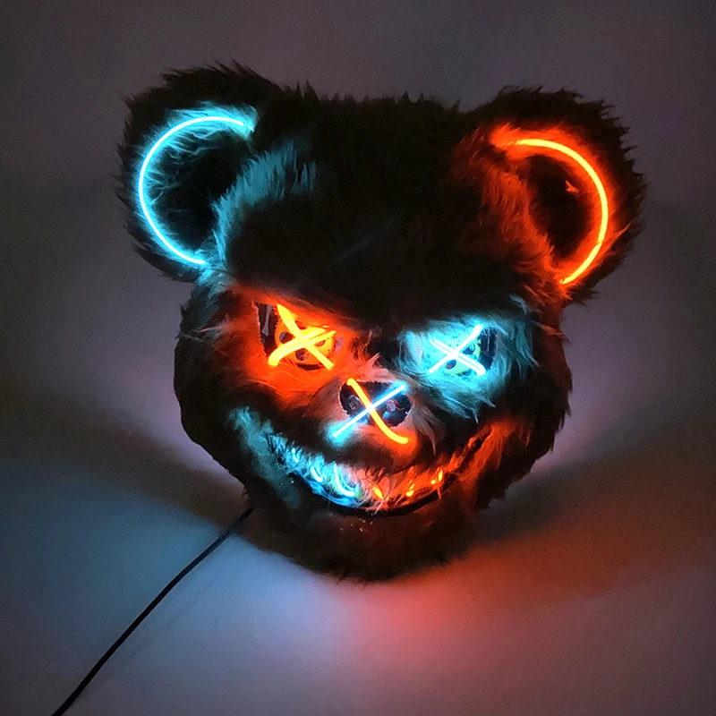 LED Glowing Full Face Mask Halloween Cosplay mascara Props Light Up Luminous Scary Bear Mask Props Neon Mask Supplies Costume