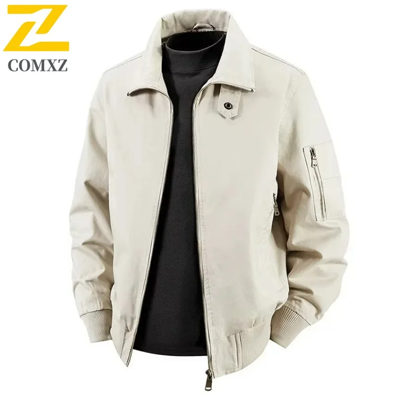 

COMXZ 2025 Мужская куртка с воротником-стойкой, весенне-осенний повседневный кардиган, простое однотонное модное пальто, уличная легкая ветровка