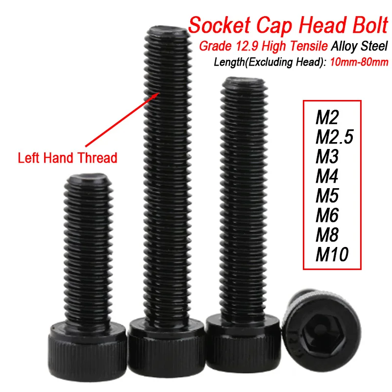 High Tensile Left Hand Reverse Thread Socket Head Cap Screws M4 M5 M6 M8 M10 M12 M16 Grade 12.9 Alloy Steel Left Hand Allen Bolt