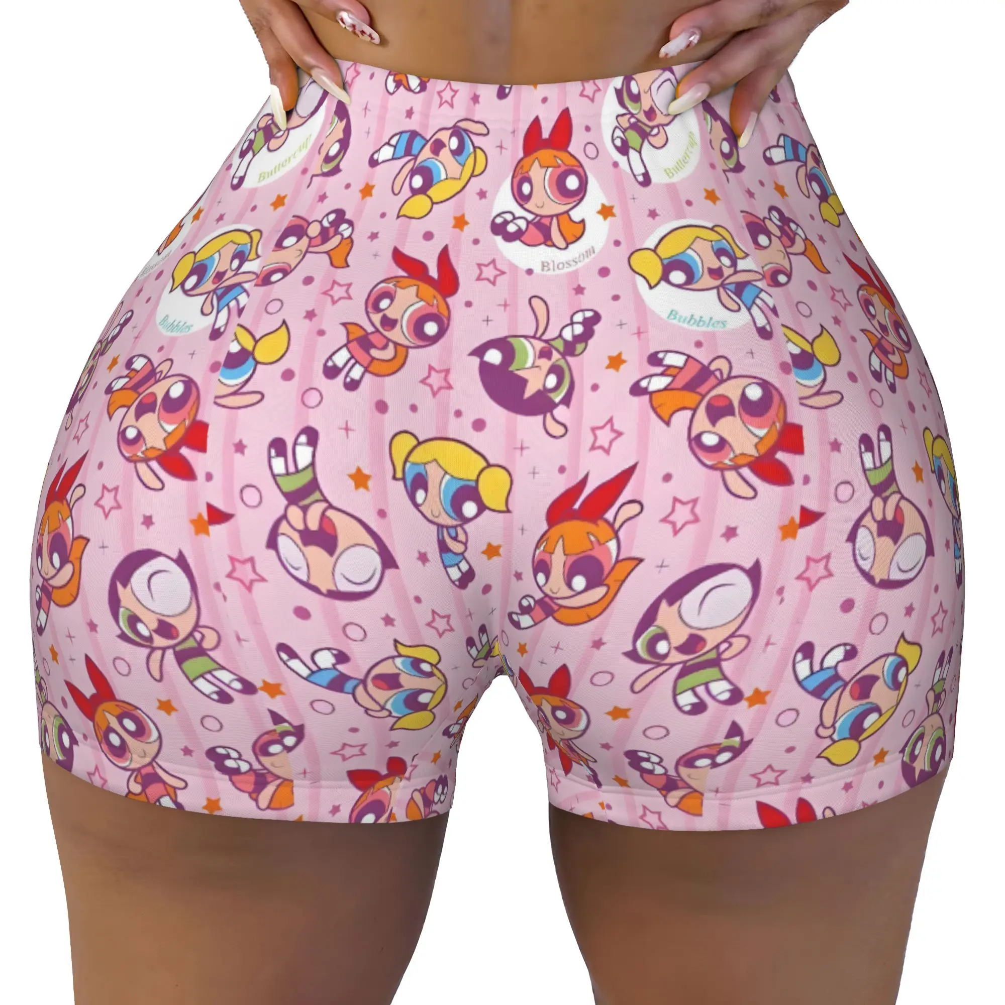 Custom Poweres Anime Puffes Workout Volleyball Biker Shorts Women Buttercup Blossom Bunny Gym Yoga Shorts