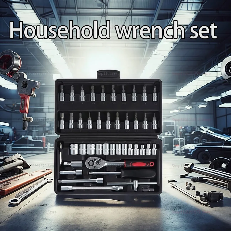 46 peças de conjunto de ferramentas de reparo de carro multifuncional caixa de ferramentas de reparo de carro chave de catraca soquete combinação manga ferramentas motocicleta