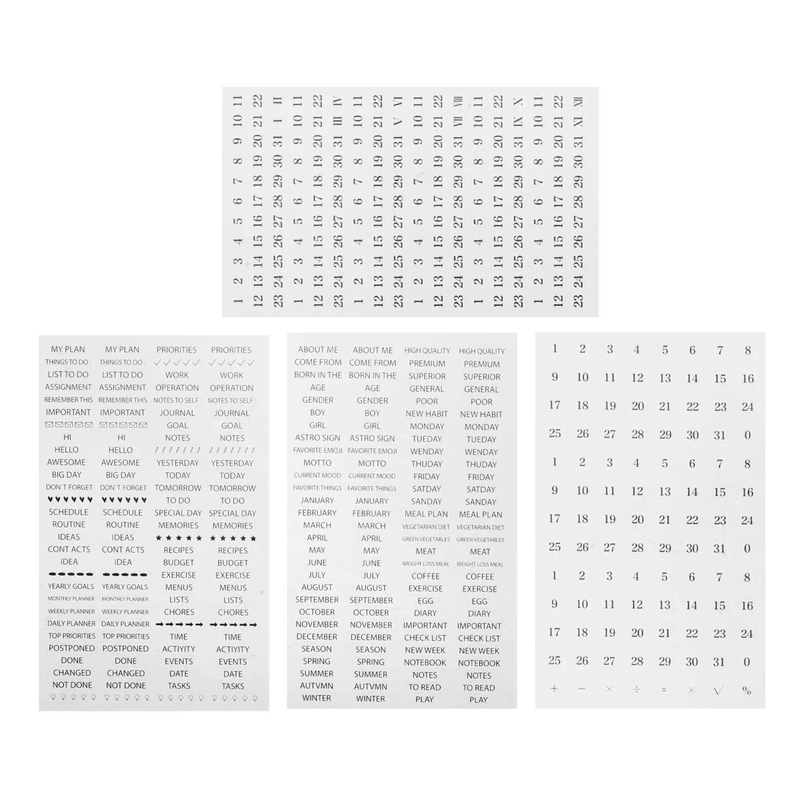 

4 Sheets Planning Month Stickers Scrapbook Daily Hand Account Accessories Supplies Paper Pvc Self-adhesive Transparent