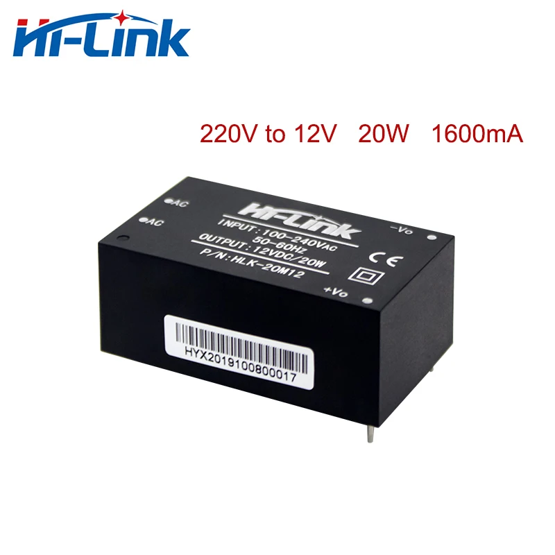 

Free Shipping 5pcs/lot 20W AC DC 220V to 12V High Efficiency Smart Home Switching Step Down Power Supply Module HLK-20M12