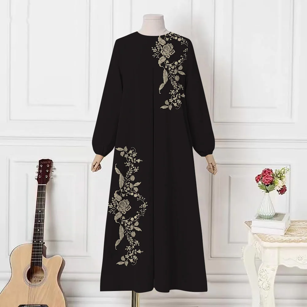 Demure Muslim Islam Abaya Women Muslim Dress female Clothing O-neck Long Sleeve Print Abaya Dubai Turkey Casual Robe Vestidos