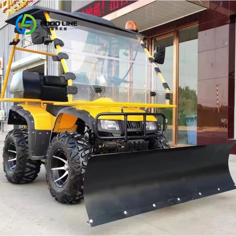 Customized Industrial Powered Snowplow Sweeper with Pusher Shovel 4 Wheel Drive Enclosed Cabin Ride‑on Snow Sweeper