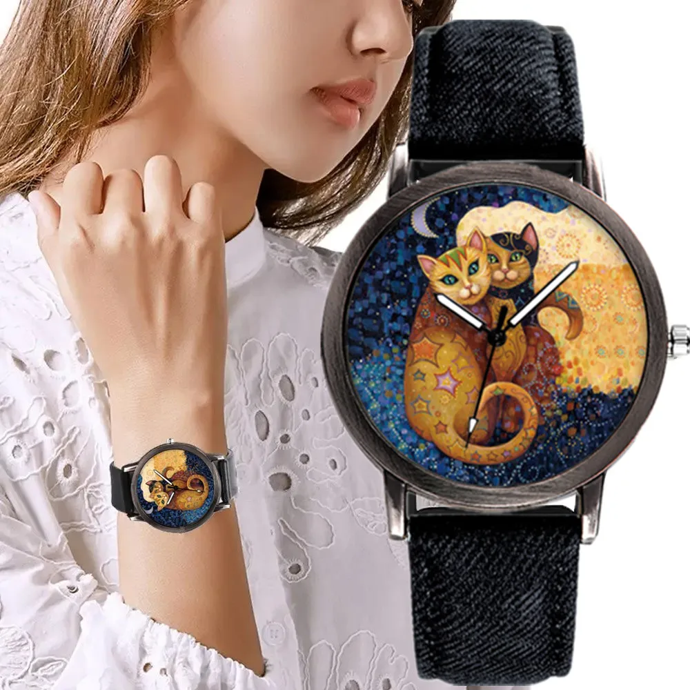 Casual Women's Wristwatches Lovely Cat Quartz Watch for Woman Fashion Simple Ladies Watch Clock Gift reloj mujer montres femmes