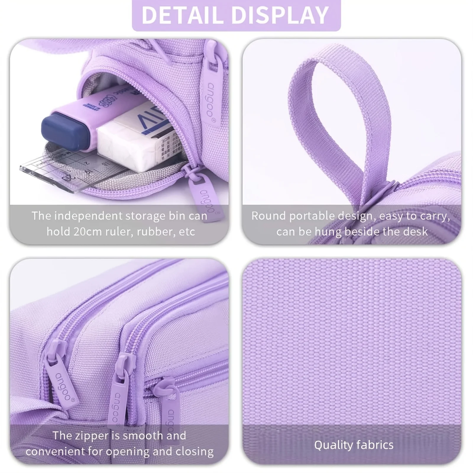 قطعة واحدة من مقلمة قماش أكسفورد ذات سعة كبيرة، منظم متعدد الأقسام مع مقبض للأقلام والعلامات والاستخدام المدرسي والمكتبي