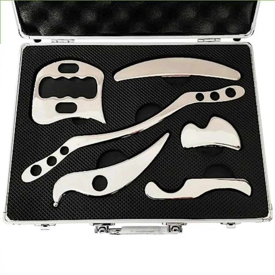 Gua Sha Massage Tool IASTM Stainless Steel Muscle Scraper Set of 6 Pieces for Soft Tissue Therapy Reduces Arm Leg Back Shoulder