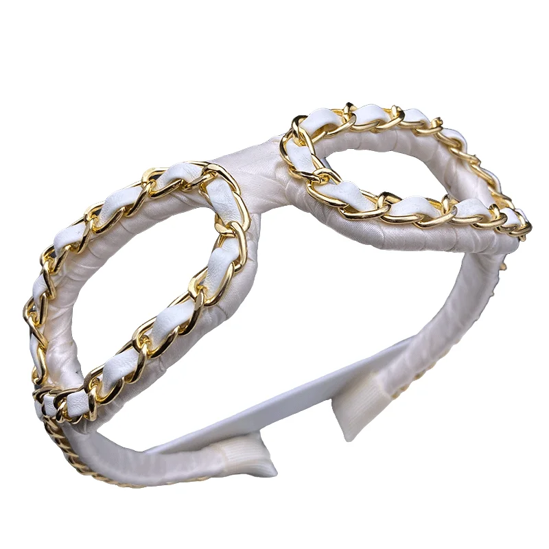 Light luxury white hair band women's fashion daily shopping out hair binding headdress high turn back pressure hair band 6