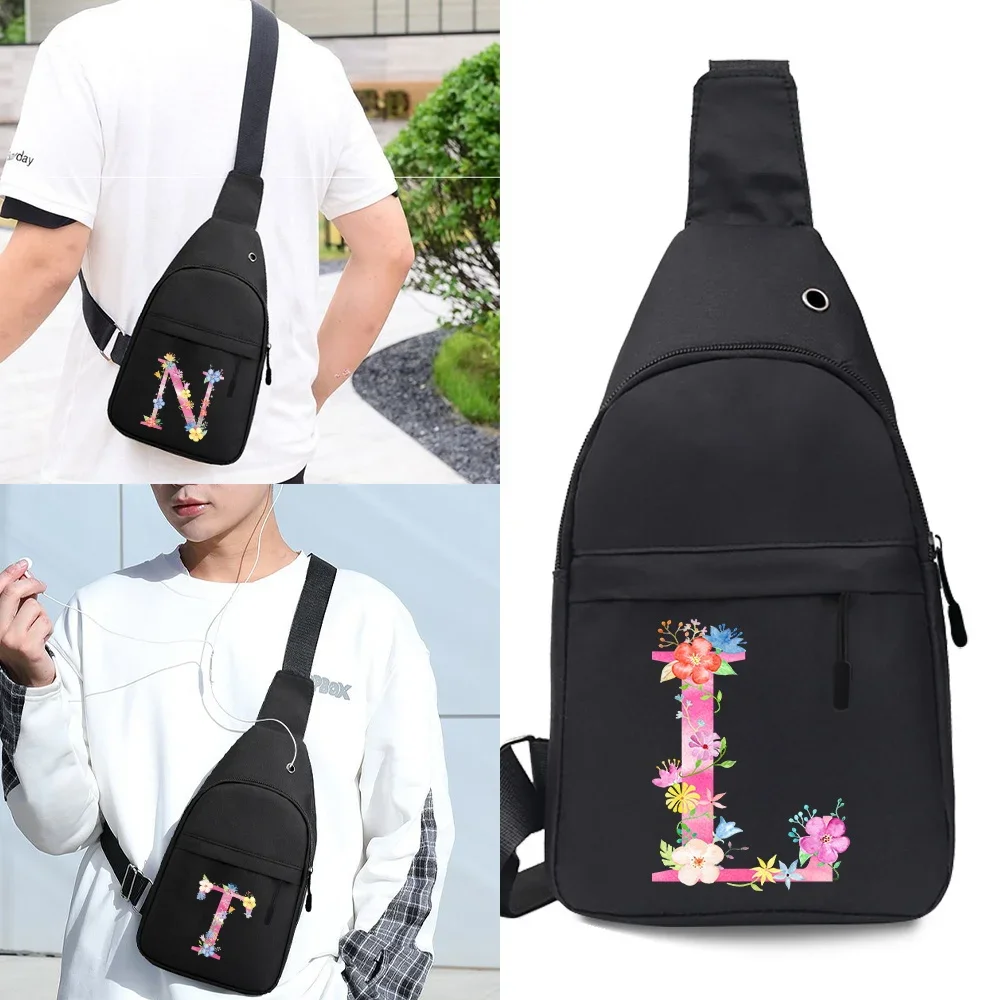 Men's Shoulder Bag Chest Bag Waist Pack Printing Pink Letter Series Multifunction Crossbody Shoulder Bag Outdoor Leisure