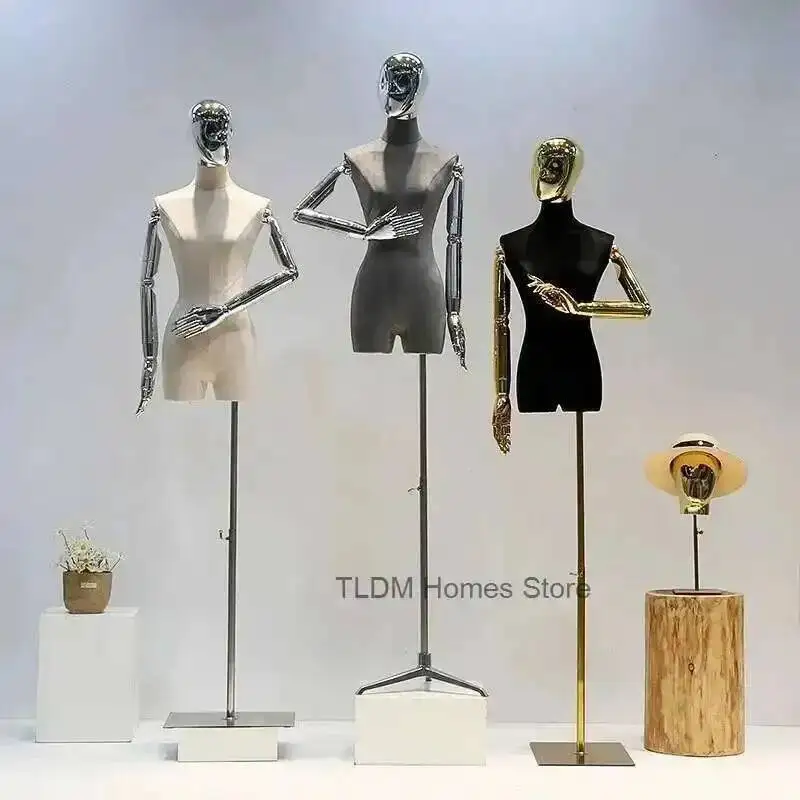 

Upper Korean Mannequin Model Female Body Suede Model Electroplated Arms Clothing Store Window Wedding Dress Display Stand P
