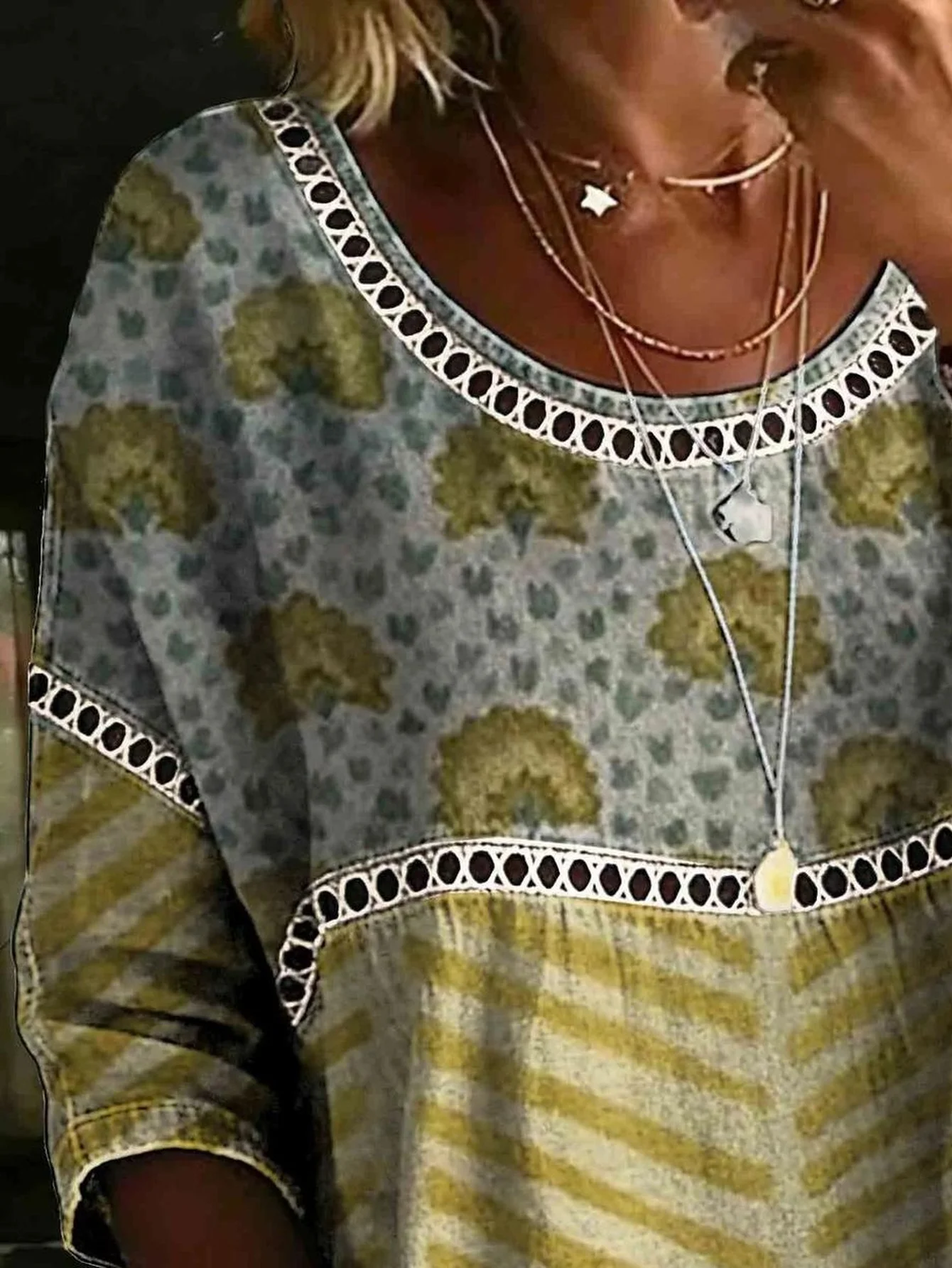 Women Plus Size Blouse 3D Leopard Print Chevron Striped Loose Fit Casual Boho Tunic Top