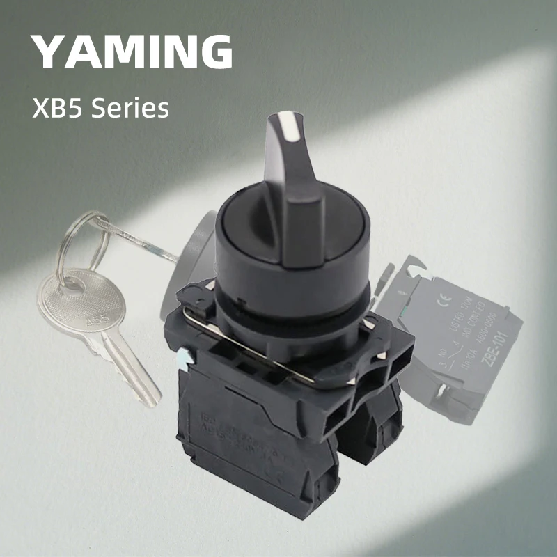 

XB5 Series Rotary Button Switch Silver Contact Knob/Key AD33 AG21 Two/Three Positions Selector Black NO NC