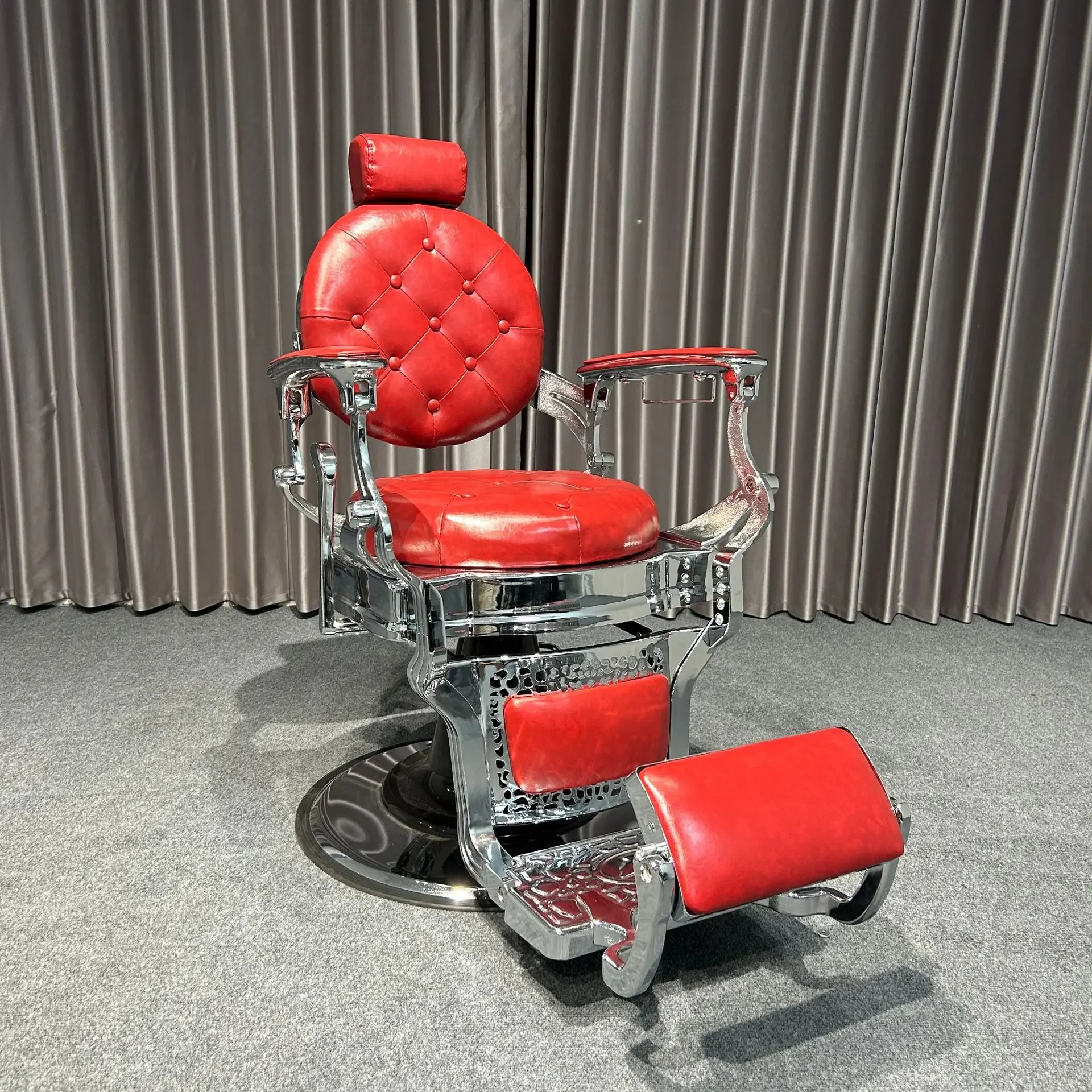 2026 Salon Chair for Sale Red Styling Chair for Hydraulic Barbershop Professional Barber Chair Tufted Salon Furniture