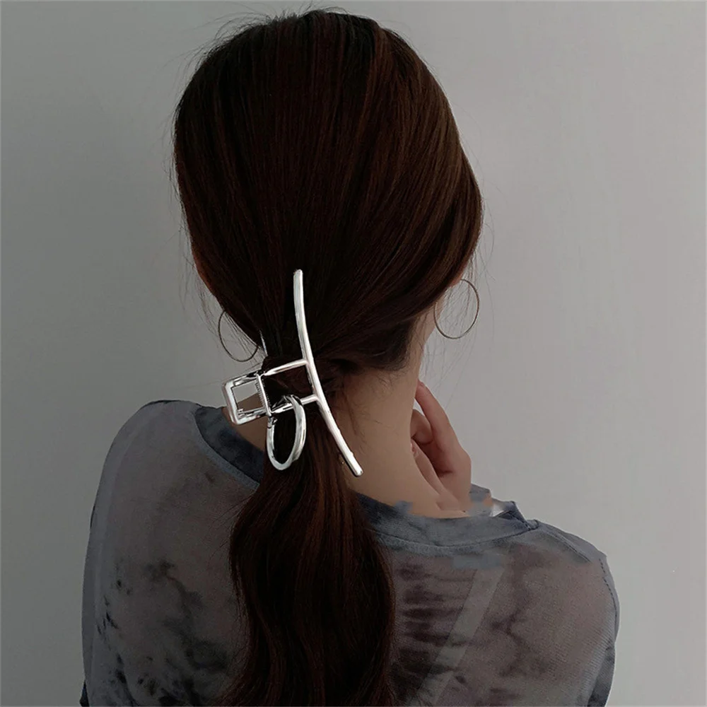 Silver Metal Large Hair Claw Clip Hollow Ladder Design for Thick Hair Back Head Updo Women Fashion Hair Accessory - view 3