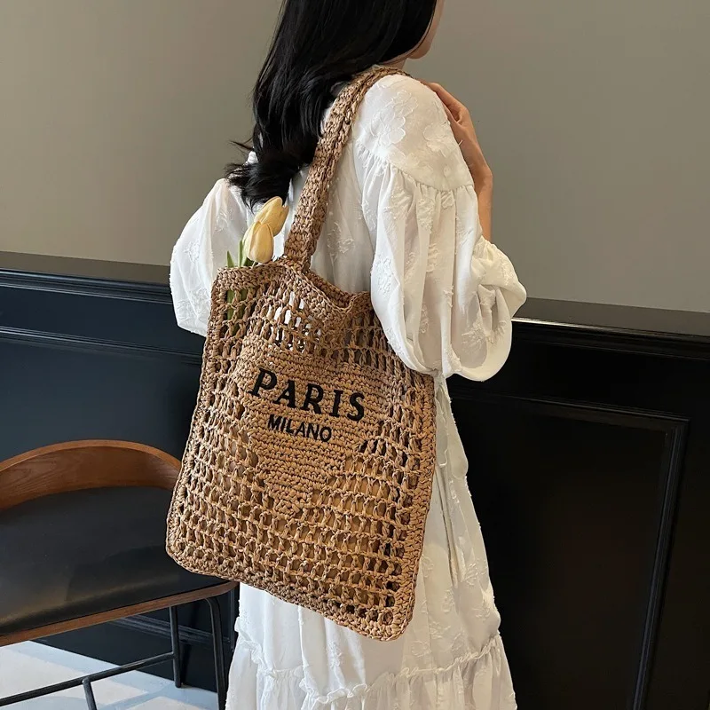 

Designer Women'S Fashionable Hollow Woven Handbag Large Capacity Casual Tote Bag Summer Hollow Woven Women'S Shoulder Bag