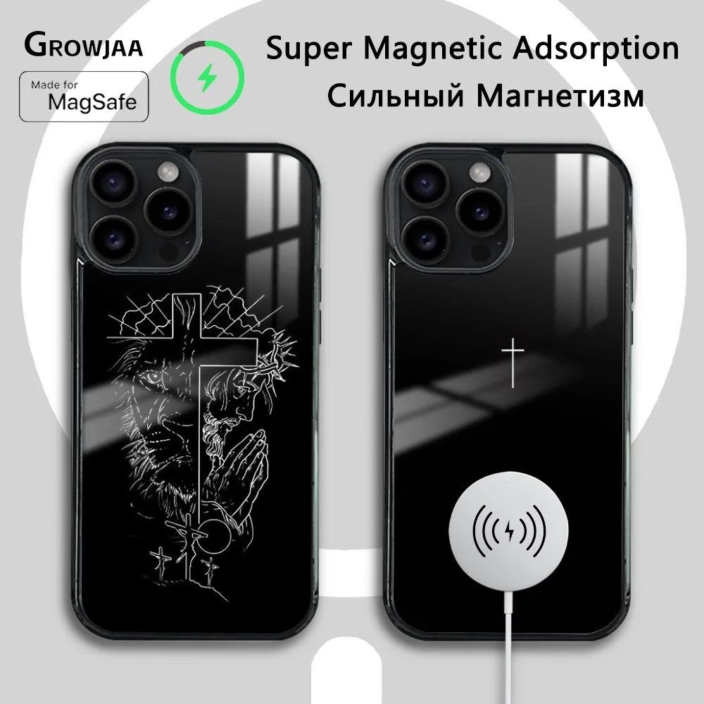 Cross God Jesus Christ Phone Case For iPhone 15 14 13 12 11 Pro Max Plus Mini Magsafe Shockproof Mirror Wireless Magnetic Cover