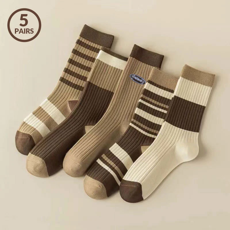 

5Pairs Maillard Color System Women's Socks Women Ruffle Middle Tube Ankle Short Breathable Socks Sports Trend Socks