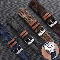 18mm 20mm 22mm Genuine Leather Nylon Watch Band Strap Vintage Weave Bracelet Men Women Quick Release Wrist Band for Huawei Watch