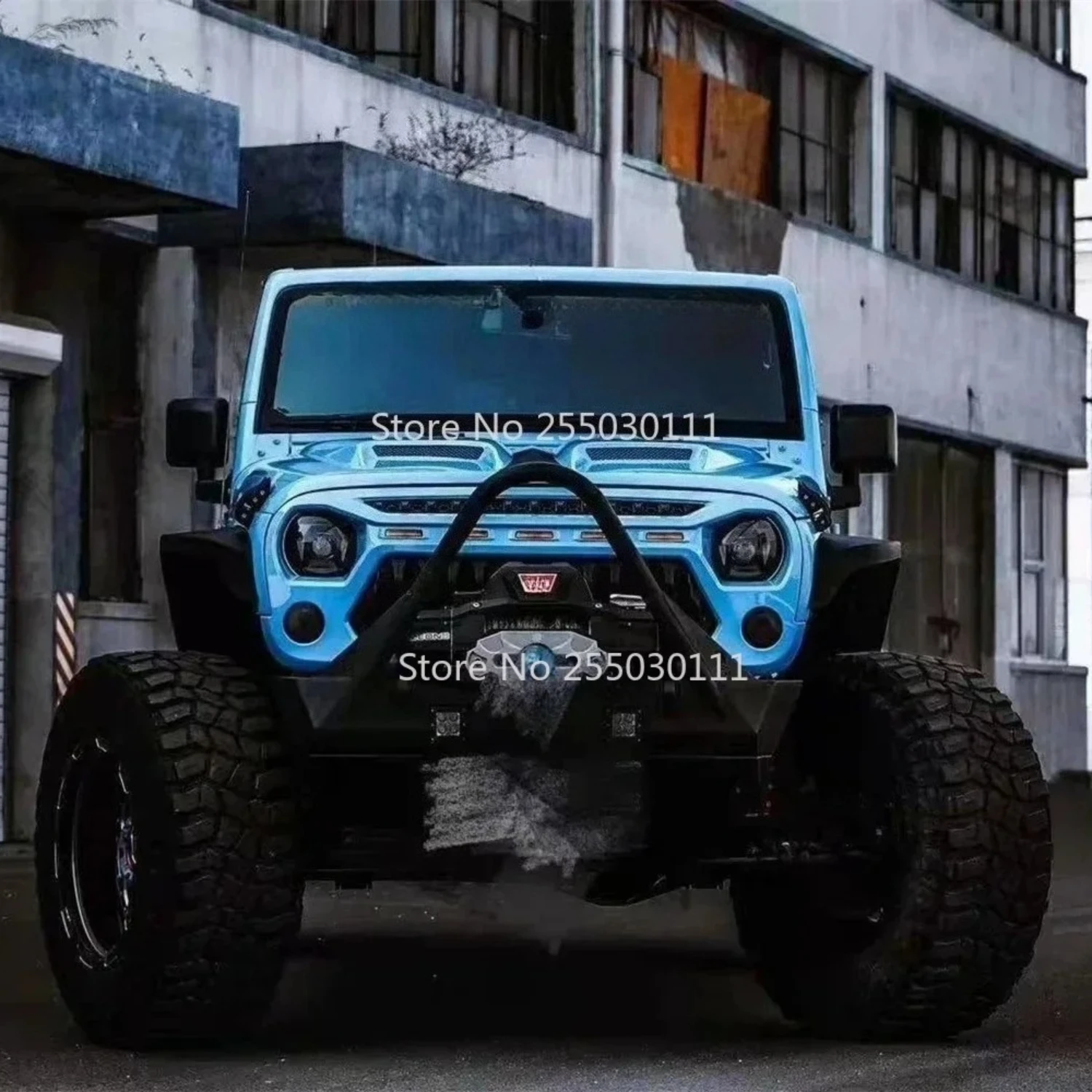 J394 Front Grill With Light LED Black ABS Racing Grills Bumper Grid Black Mask Cover For Jeep Wrangler JK 07-17