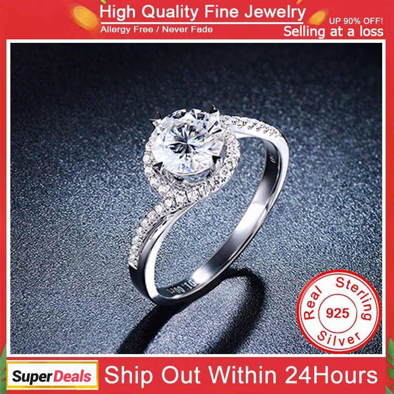 With Credentials 100% Original 925 Sterling Silver Rings for Women Round 1 Carat Zirconia Diamant Wedding Band Fine Jewelry Gift