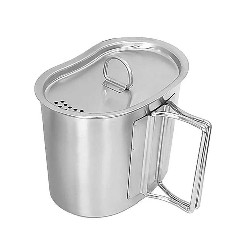 

Camping CupBackpacking Mug with Lid & Foldable Handle 700ml Stainless Steel Cup D5QD