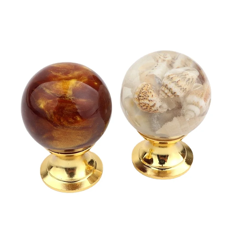 Creative 25mm Resin Shell Amber Brass Drawer Cabinet Door Handle Kitchen Cabinet Wardrobe Door Table Drawer Knob for Furniture