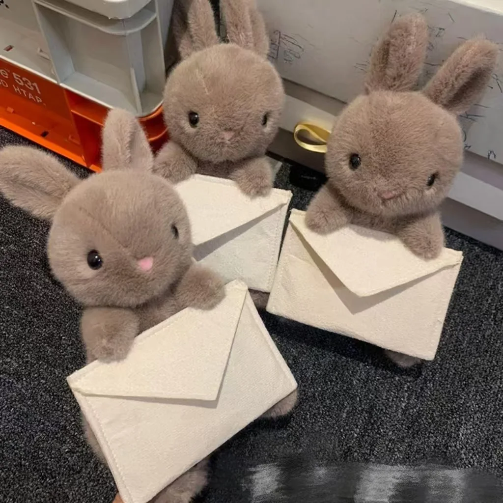 Halloween Cosplay Props Messenger Plush Props Gray Rabbit Stuffed Doll With Envelope Cute Fluffy Companion Rabbit Gift For Kids