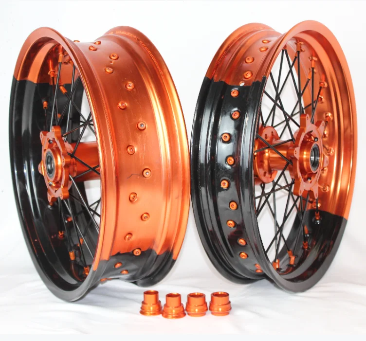 New product OEM bicolor wheels 17 inch aluminum alloy spoke wheel set for supermoto