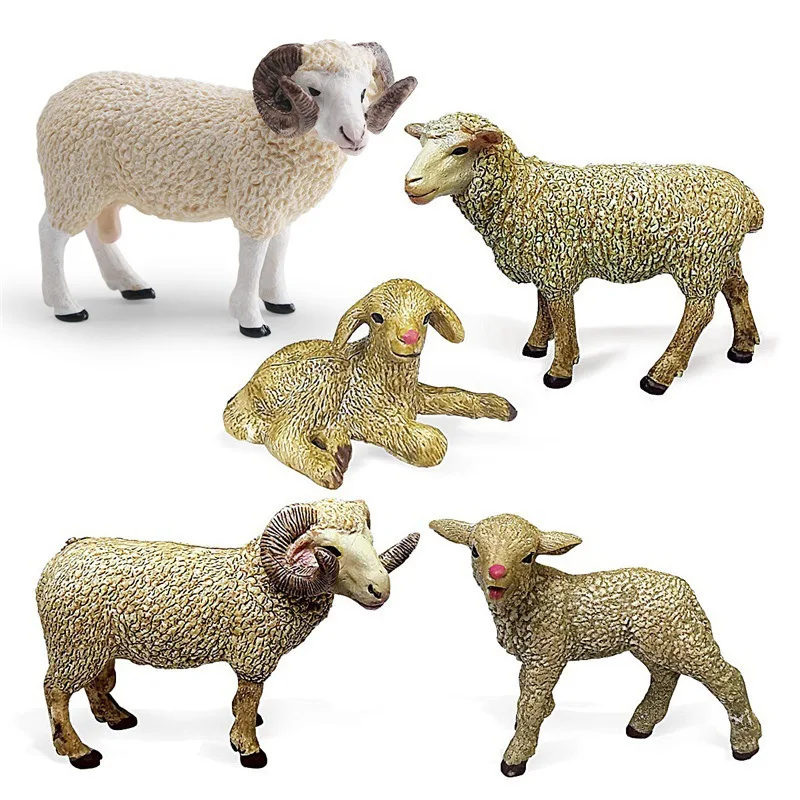 Mini Sheep Model Lamb Ewe Farm Animal Figures Miniature Farm Ranch Scene Solid Static Animal Models Desktop Decor Decoration