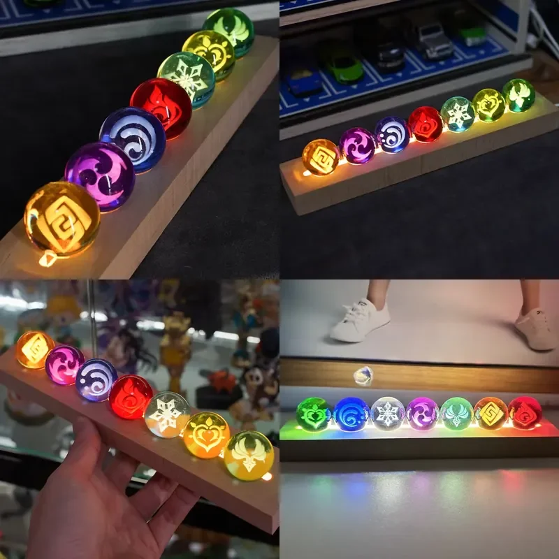 Game Genshin Impact Crystal Ball Figure Night Light Seven Element Eye Of God Ball 3D Model Luminous Toy Birthday Gift Home