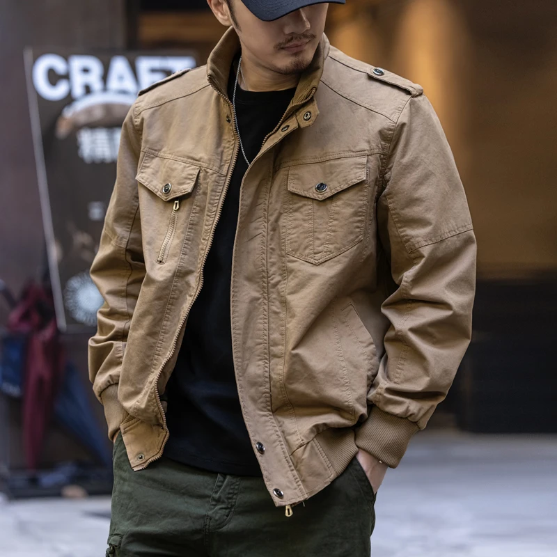 

Spring and Autumn's new fashionable retro work jacket, men's stand-up collar coat, casual outerwear