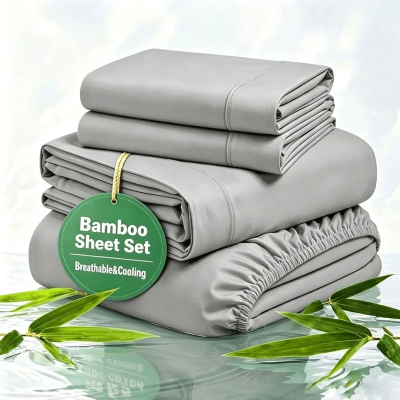 Four-piece set solid color high-count bare-sleeping ice silk cooling bedding set with breathable and cool sensation